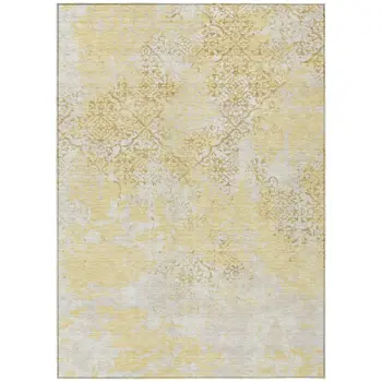5' X 8' Gold Wheat And Beige Floral Washable Indoor Outdoor Area Rug