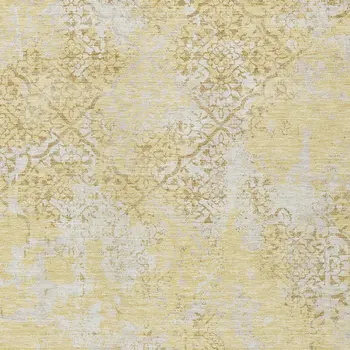 5' X 8' Gold Wheat And Beige Floral Washable Indoor Outdoor Area Rug