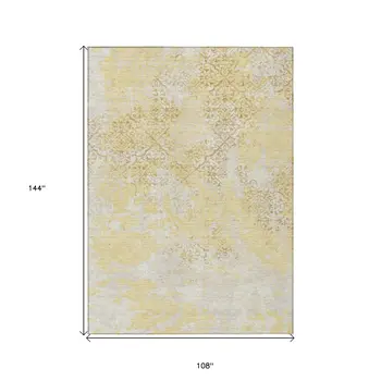 9' X 12' Gold Wheat And Beige Floral Washable Indoor Outdoor Area Rug