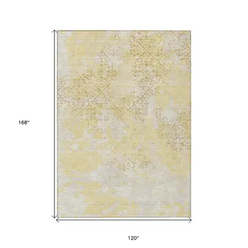 10' X 14' Gold Wheat And Beige Floral Washable Indoor Outdoor Area Rug