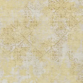 10' X 14' Gold Wheat And Beige Floral Washable Indoor Outdoor Area Rug