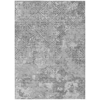 3' X 5' Gray Charcoal And Silver Floral Washable Indoor Outdoor Area Rug
