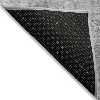 3' X 5' Gray Charcoal And Silver Floral Washable Indoor Outdoor Area Rug