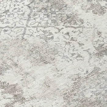 8' Ivory Beige And Taupe Round Floral Washable Indoor Outdoor Area Rug