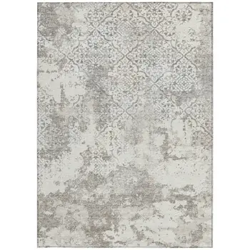 8' X 10' Ivory Beige And Taupe Floral Washable Indoor Outdoor Area Rug