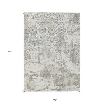 8' X 10' Ivory Beige And Taupe Floral Washable Indoor Outdoor Area Rug