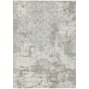 10' X 14' Ivory Beige And Taupe Floral Washable Indoor Outdoor Area Rug