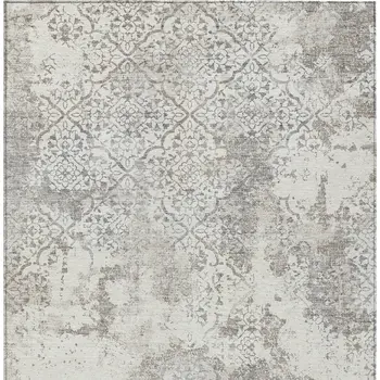 10' X 14' Ivory Beige And Taupe Floral Washable Indoor Outdoor Area Rug