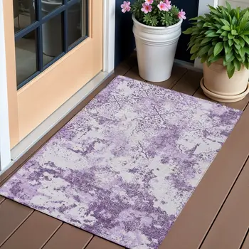 3' X 5' Lavender Purple And Lilac Floral Washable Indoor Outdoor Area Rug