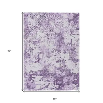 5' X 8' Lavender Purple And Lilac Floral Washable Indoor Outdoor Area Rug