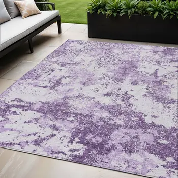 5' X 8' Lavender Purple And Lilac Floral Washable Indoor Outdoor Area Rug