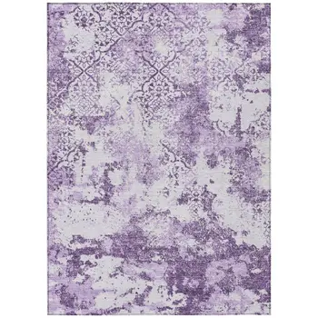 5' X 8' Lavender Purple And Lilac Floral Washable Indoor Outdoor Area Rug