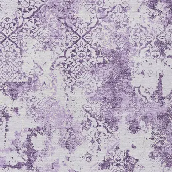 5' X 8' Lavender Purple And Lilac Floral Washable Indoor Outdoor Area Rug
