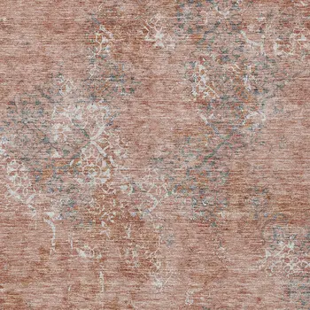 3' X 5' Salmon Ivory And Gray Floral Washable Indoor Outdoor Area Rug