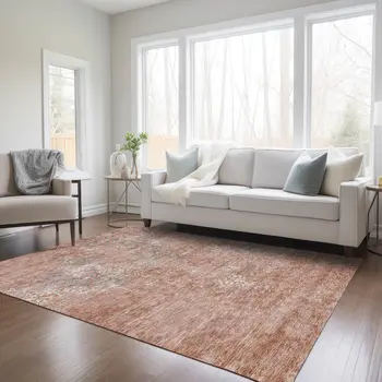 3' X 5' Salmon Ivory And Gray Floral Washable Indoor Outdoor Area Rug