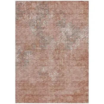 5' X 8' Salmon Ivory And Gray Floral Washable Indoor Outdoor Area Rug
