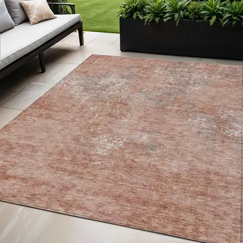 5' X 8' Salmon Ivory And Gray Floral Washable Indoor Outdoor Area Rug