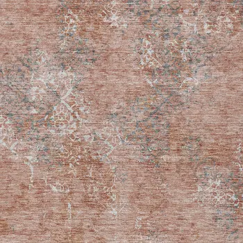 5' X 8' Salmon Ivory And Gray Floral Washable Indoor Outdoor Area Rug