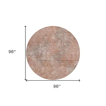 8' Salmon Ivory And Gray Round Floral Washable Indoor Outdoor Area Rug