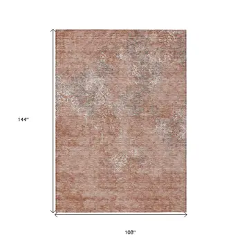 9' X 12' Salmon Ivory And Gray Floral Washable Indoor Outdoor Area Rug