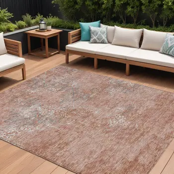 9' X 12' Salmon Ivory And Gray Floral Washable Indoor Outdoor Area Rug