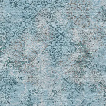 3' X 5' Teal Blue Aqua And Gray Floral Washable Indoor Outdoor Area Rug