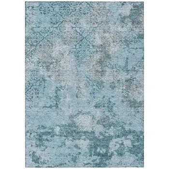 5' X 8' Teal Blue Aqua And Gray Floral Washable Indoor Outdoor Area Rug