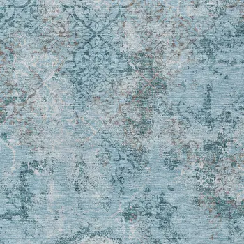 5' X 8' Teal Blue Aqua And Gray Floral Washable Indoor Outdoor Area Rug