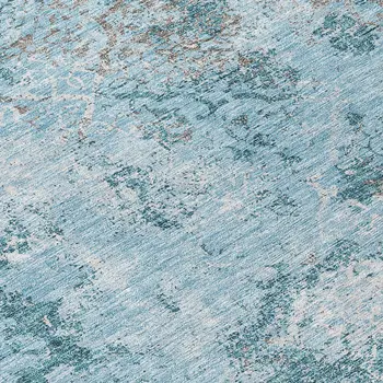 8' Teal Blue Aqua And Gray Round Floral Washable Indoor Outdoor Area Rug