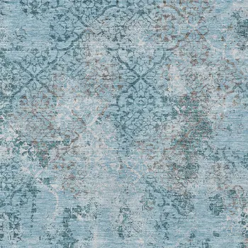 8' X 10' Teal Blue Aqua And Gray Floral Washable Indoor Outdoor Area Rug