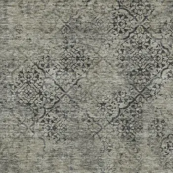 3' X 5' Taupe Khaki And Charcoal Floral Washable Indoor Outdoor Area Rug