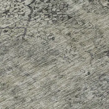 8' Taupe Khaki And Charcoal Round Floral Washable Indoor Outdoor Area Rug