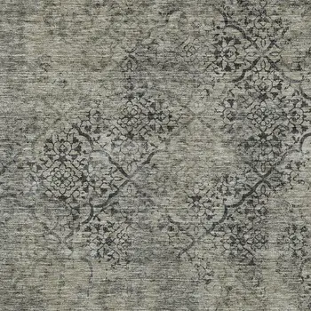 8' X 10' Taupe Khaki And Charcoal Floral Washable Indoor Outdoor Area Rug