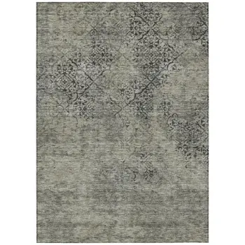 9' X 12' Taupe Khaki And Charcoal Floral Washable Indoor Outdoor Area Rug