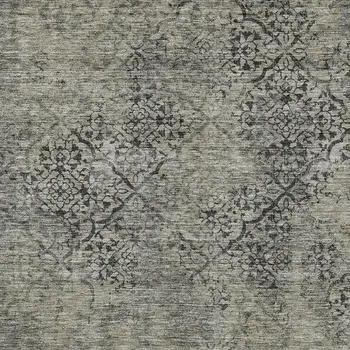 9' X 12' Taupe Khaki And Charcoal Floral Washable Indoor Outdoor Area Rug