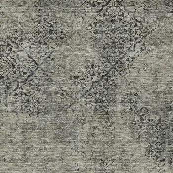 10' X 14' Taupe Khaki And Charcoal Floral Washable Indoor Outdoor Area Rug