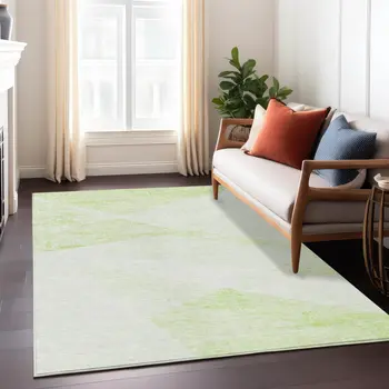 3' X 5' Artichoke Green Lime Green And Ivory Abstract Washable Indoor Outdoor Area Rug