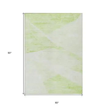5' X 8' Artichoke Green Lime Green And Ivory Abstract Washable Indoor Outdoor Area Rug