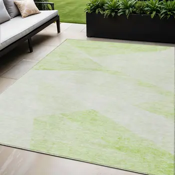 5' X 8' Artichoke Green Lime Green And Ivory Abstract Washable Indoor Outdoor Area Rug