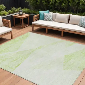 10' X 14' Artichoke Green Lime Green And Ivory Abstract Washable Indoor Outdoor Area Rug
