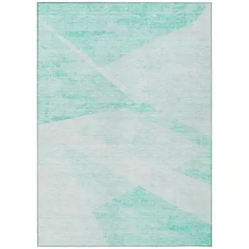 5' X 8' Aqua Sky Blue And Ivory Abstract Washable Indoor Outdoor Area Rug
