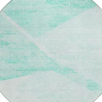 8' Aqua Sky Blue And Ivory Round Abstract Washable Indoor Outdoor Area Rug