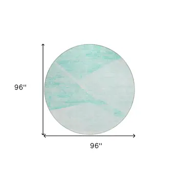 8' Aqua Sky Blue And Ivory Round Abstract Washable Indoor Outdoor Area Rug
