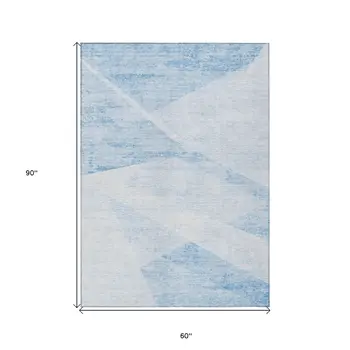5' X 8' Denim Blue And Sky Blue Abstract Washable Indoor Outdoor Area Rug