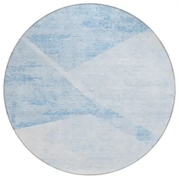 8' Denim Blue And Sky Blue Round Abstract Washable Indoor Outdoor Area Rug