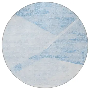 8' Denim Blue And Sky Blue Round Abstract Washable Indoor Outdoor Area Rug