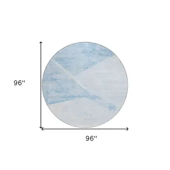 8' Denim Blue And Sky Blue Round Abstract Washable Indoor Outdoor Area Rug