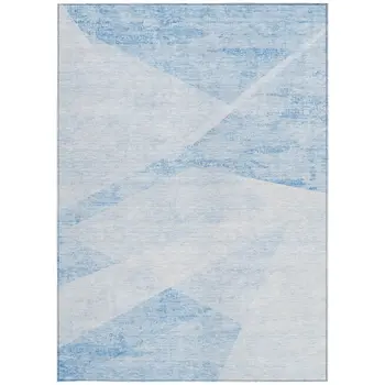 10' X 14' Denim Blue And Sky Blue Abstract Washable Indoor Outdoor Area Rug