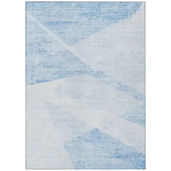 10' X 14' Denim Blue And Sky Blue Abstract Washable Indoor Outdoor Area Rug