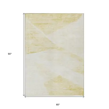 5' X 8' Gold Beige And Ivory Abstract Washable Indoor Outdoor Area Rug